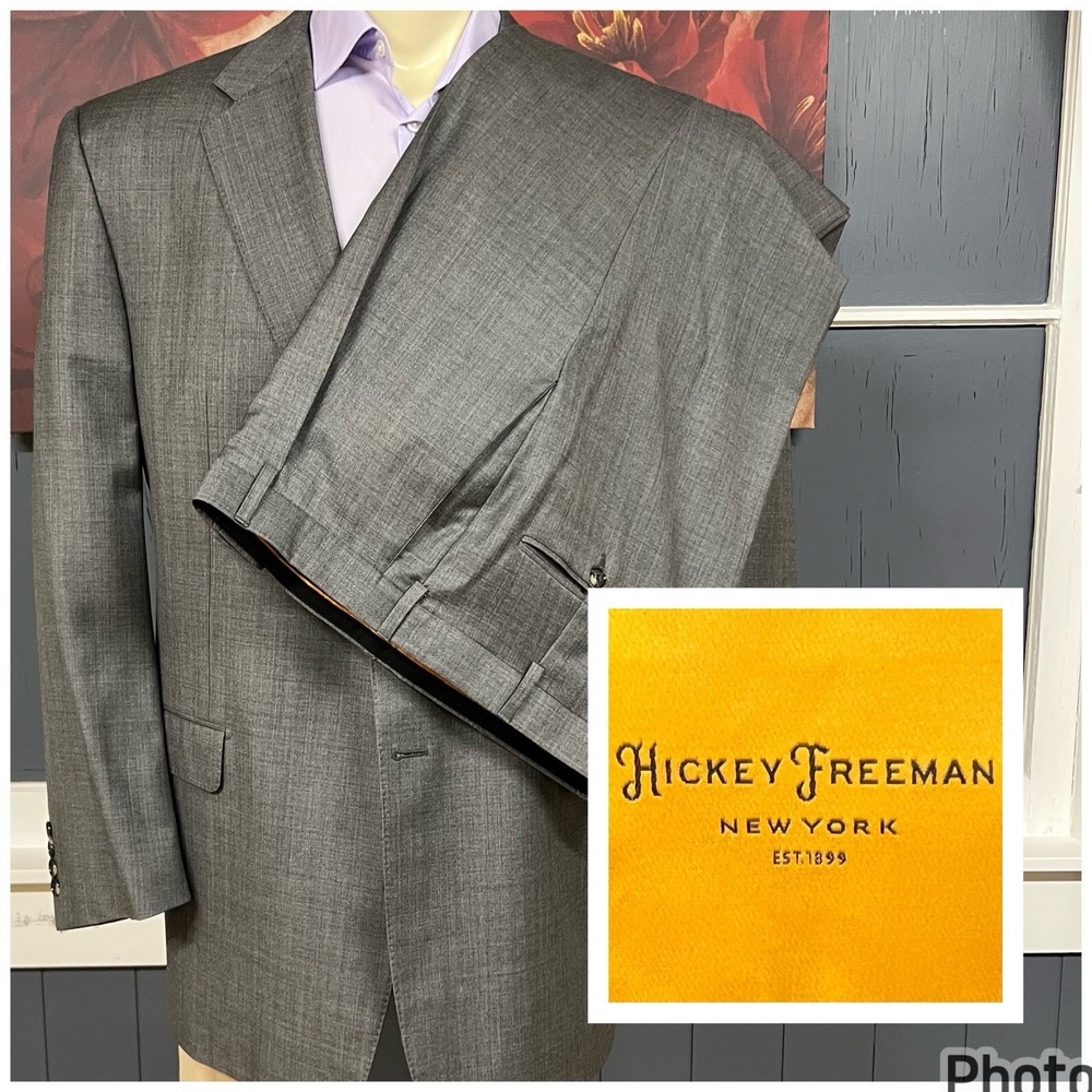 Hickey Freeman Custom Suit Mens 48L Tailored Fit Cuffed Pleated Pants 37x33 Gray